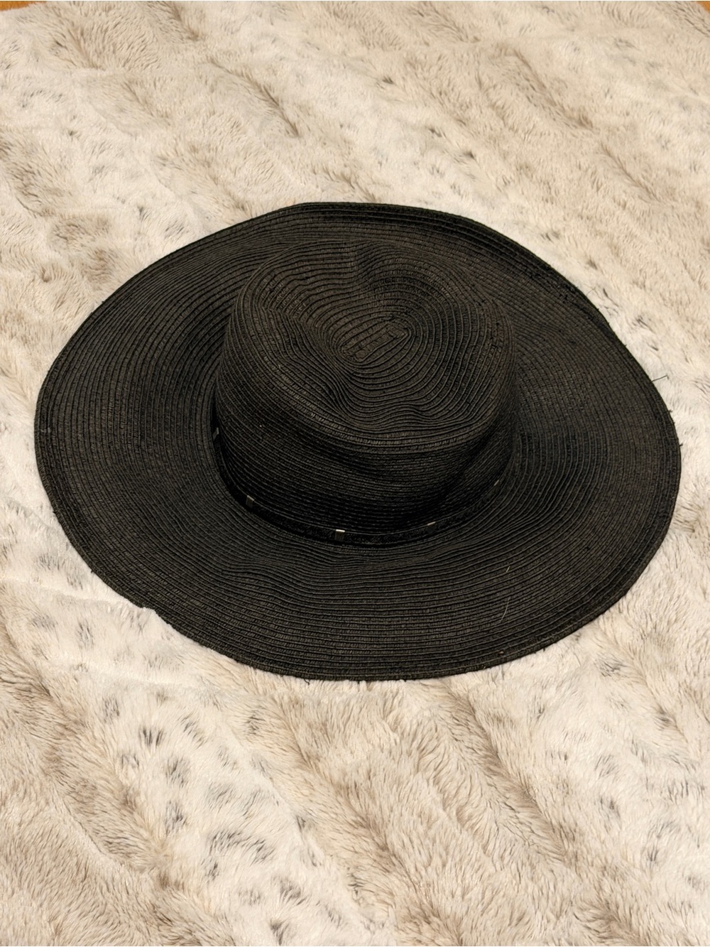 Nine West Wide Brim Black Straw Sun Hat